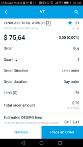 Passer une commande d'ETF sur l'application mobile DEGIRO