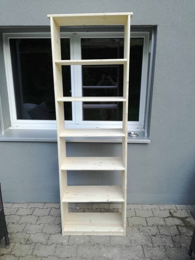 Finished assembly of our DIY wood book shelf
