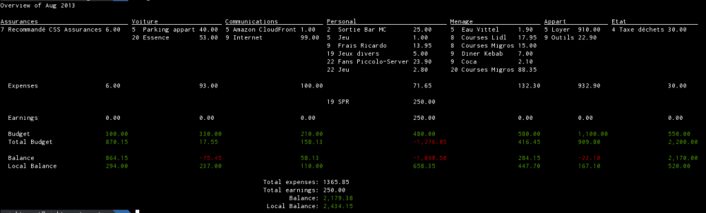 Monthly overview on the budgetwarrior tool