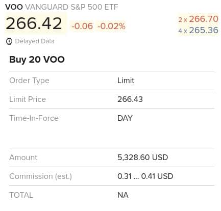 IB Account Management - Preview VOO Trade
