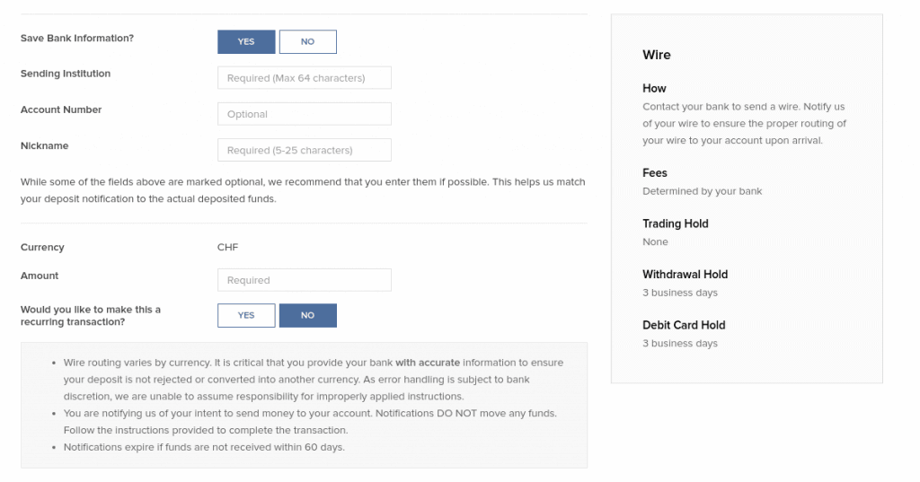 IB Account Management - Deposit Method