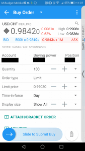 A Buy Order for Currency on IBKR Mobile