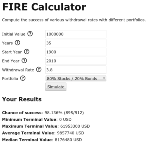 Example of using the FIRE calculator