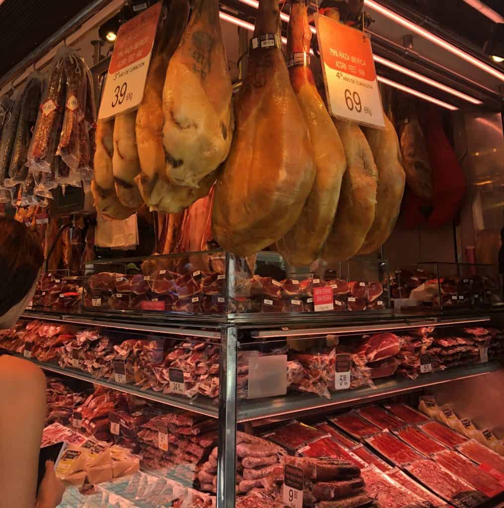 Ham on the food court La Boqueria