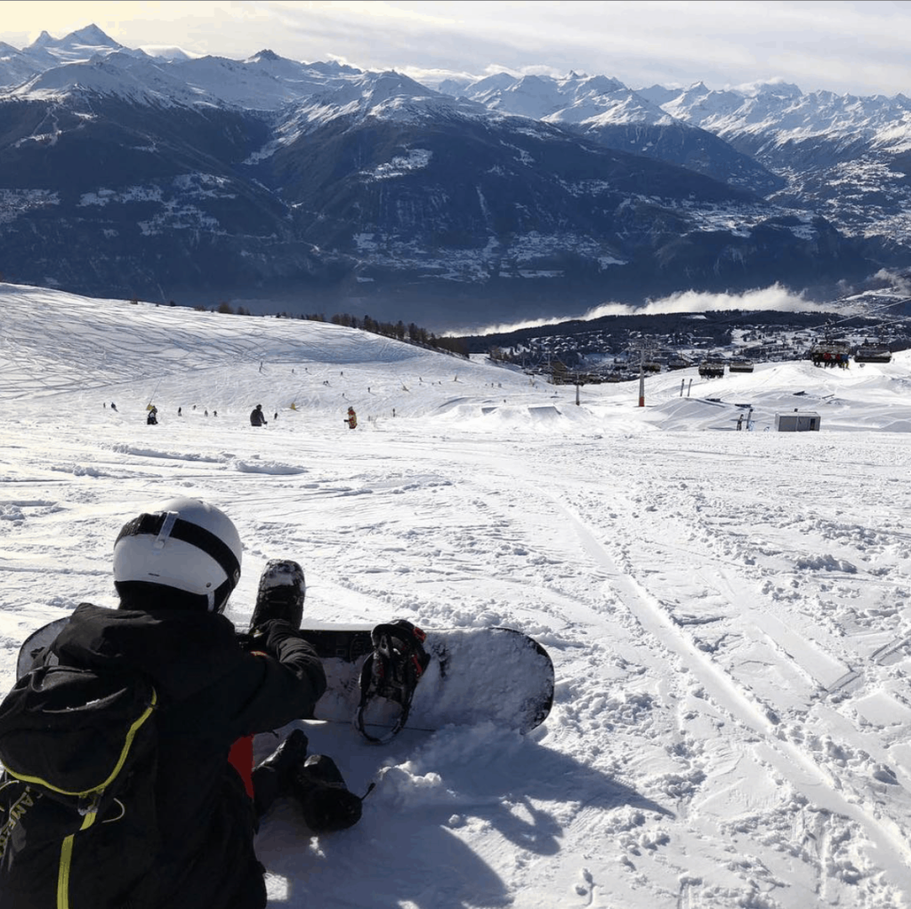 Janet Snowboarding in The Swiss Moutains