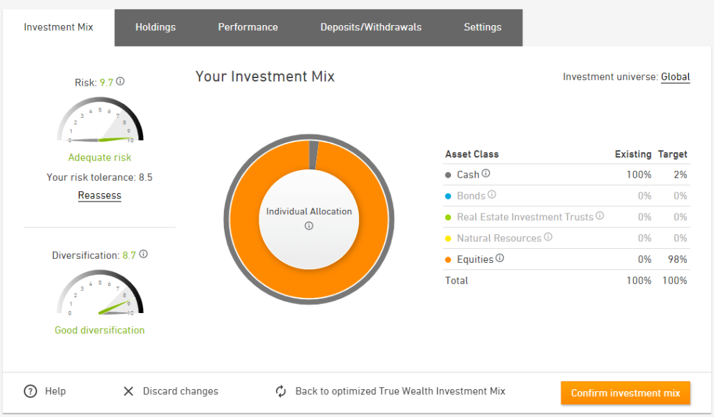 Passen Sie Ihr Portfolio mit True Wealth an