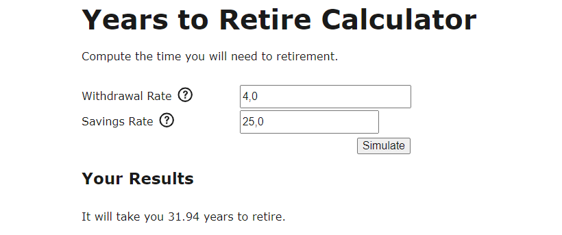 Jahre bis zur Pensionierung Rechner