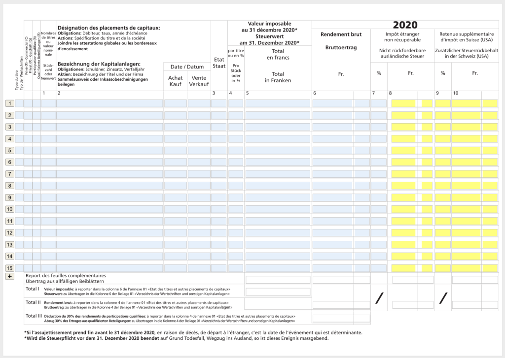 Formulaire vide DA-1 R-US pour déclarer vos impôts avec des titres étrangers