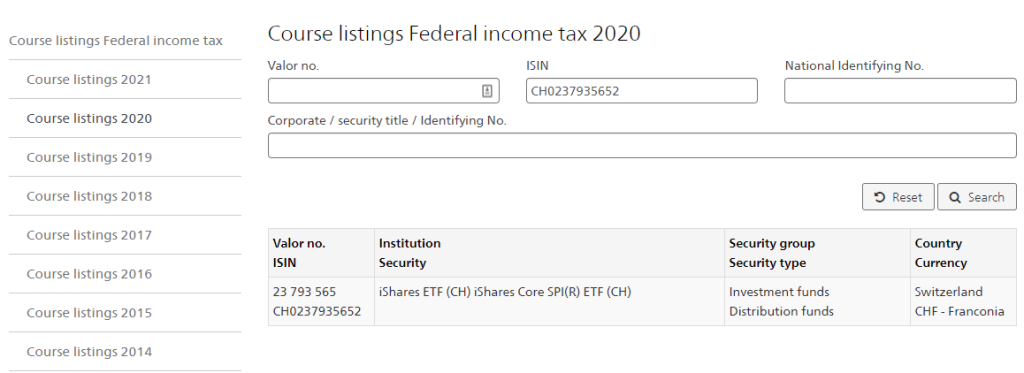 File your taxes with ICTax: Search the ISIN