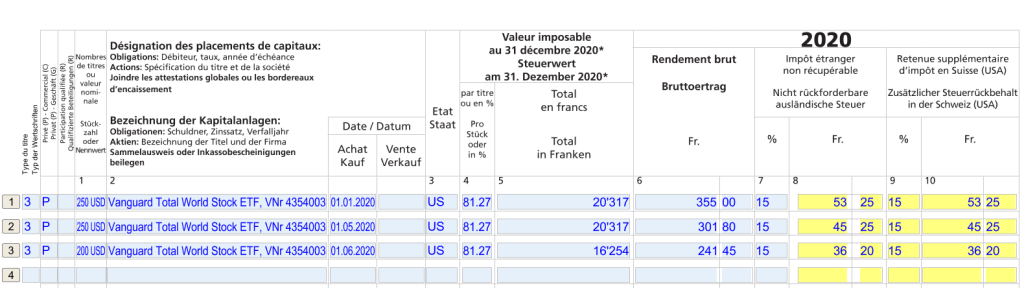 Beispiel für einen Vordruck DA-1 mit Vanguard Total World