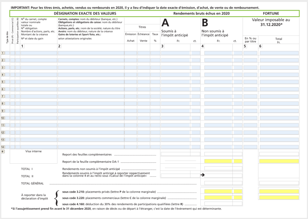 Filing your Swiss Taxes "State of securities" form