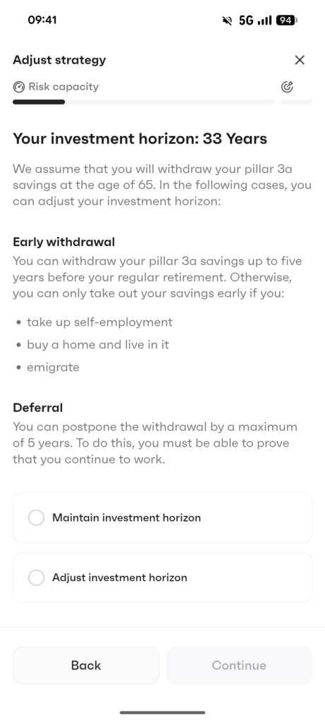 Finpension 3a computes the investment horizon
