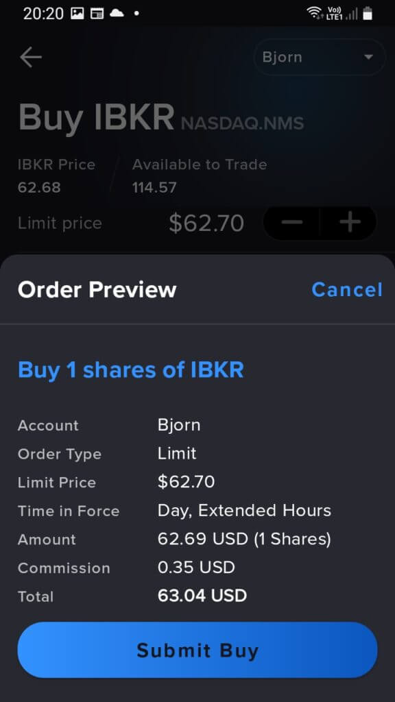 Aperçu de l'ordre IBRK sur IBKR Global Trader