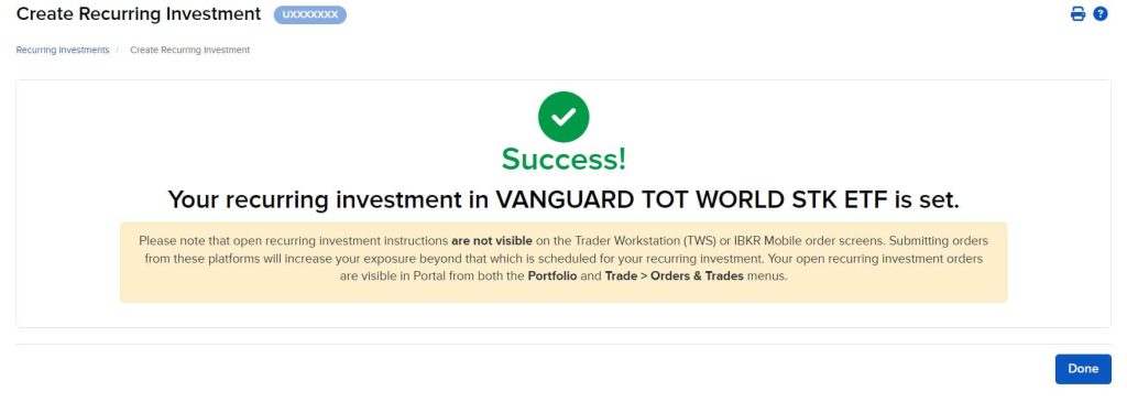 Congratulations, you have automated your investments in VT!