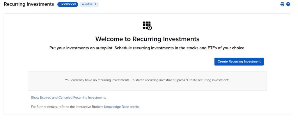 Before you automate your investments, the Recurring Investments should be empty