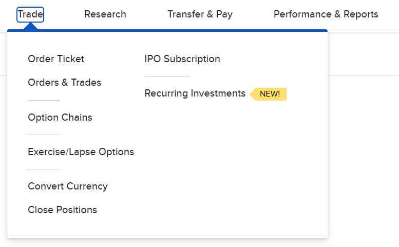 Accédez à la fonction Investissements récurrents à partir du menu