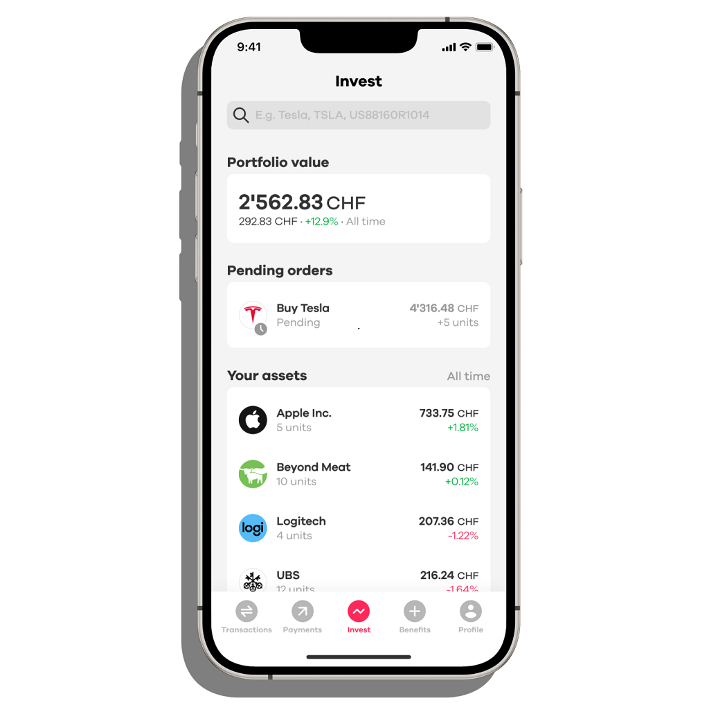 The portfolio value screen of Neon Invest