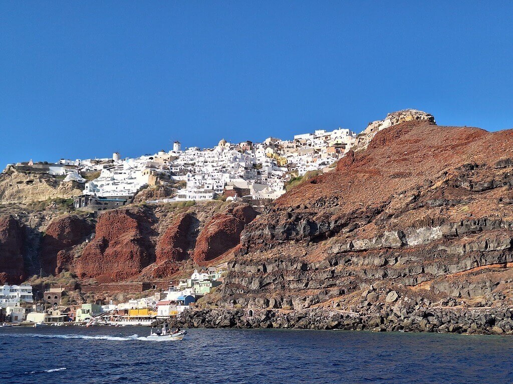 View of Oia from a boat
