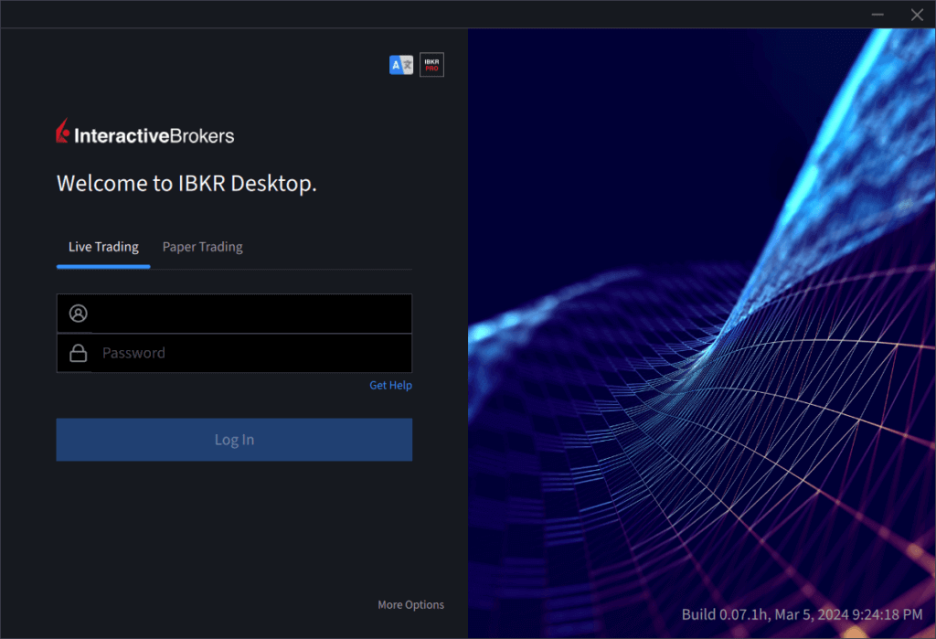 Anmeldebildschirm der IBKR Desktop-Anwendung