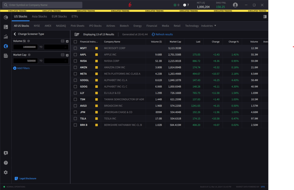 Find new stocks with the screener of IBKR Desktop