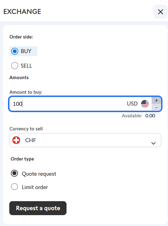 Préparer un nouvel ordre sur USD/CHF sur Swissquote