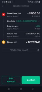 Les détails d'une transaction sur Swissborg